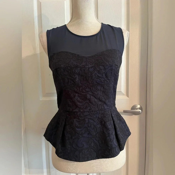 BCBGMaxAzria Noemi Corset Peplum Blouse in Dark Navy size S - Picture 2 of 14